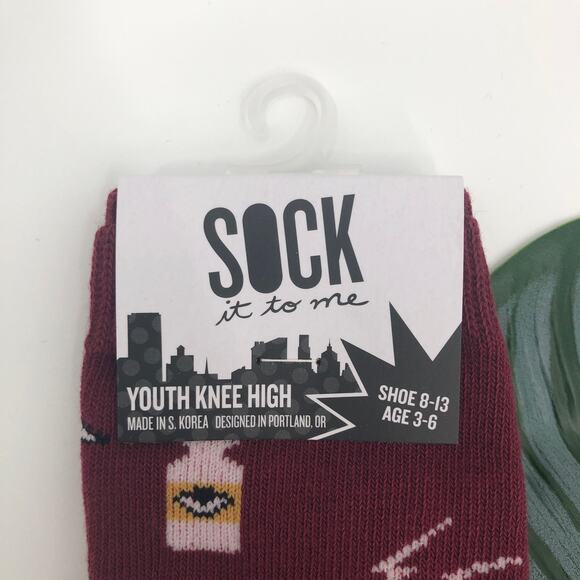 Sock It To Me Maroon Red Black Magic Hat Moon Spell Halloween Kids Knee Socks - Picture 2 of 9